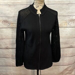 Barbara Wells Studio Cardigan Sweater Lightweight Open Mesh Sleeves Zipper XS